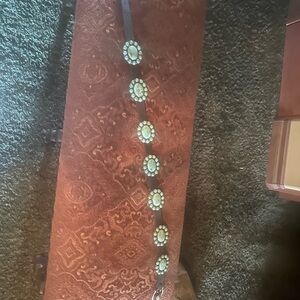 Double D Ranch Brown Leather Concho Belt with Turquoise Accents